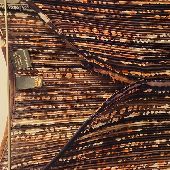 Brown Tie-Dye Pleated Puff Sleeve Button Down Top, Large | Y2K, Boho, Festival - Picture 3 of 10